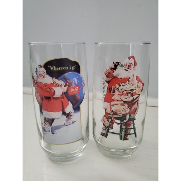 Vintage 1980 Coca Cola Haddon Sundblom Santa Christmas Glasses Series 2 Set Of 2 - Picture 1 of 3